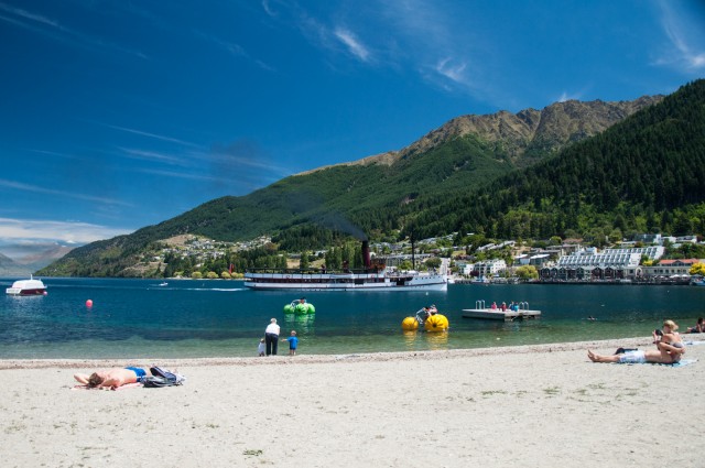 Massive steam boat arriving in Queenstown with a loud horn