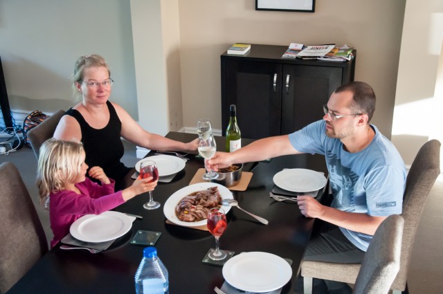 Christmas dinner: Roasted lamb leg on vegetables