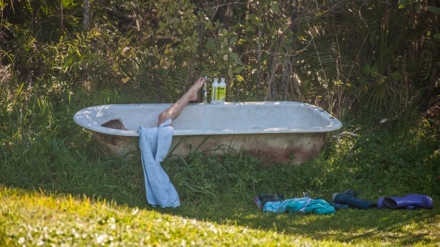 Taking a bath in the bush