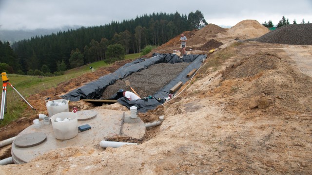 Our little pond, now lined and filled with sand