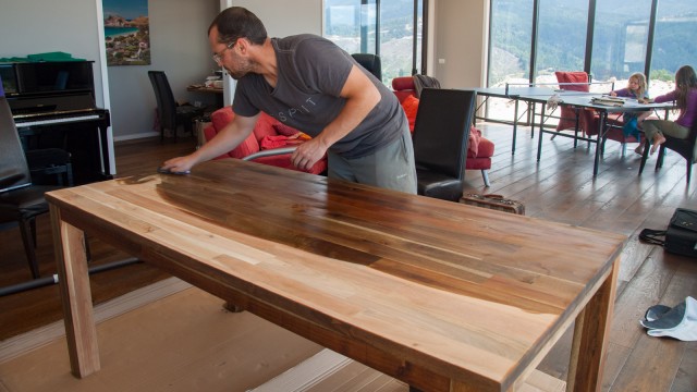 Applying some leftover black stain from the timber floor and 6 layers of clear oil.