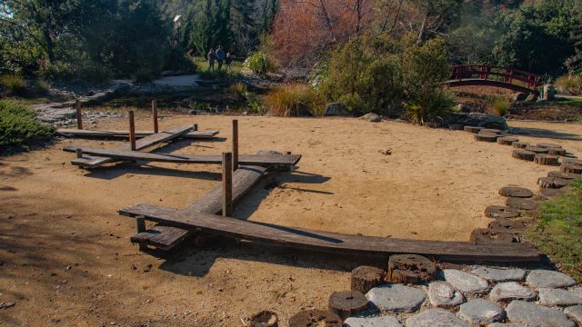 Let your worries fall over the edges on the zigzag bridge