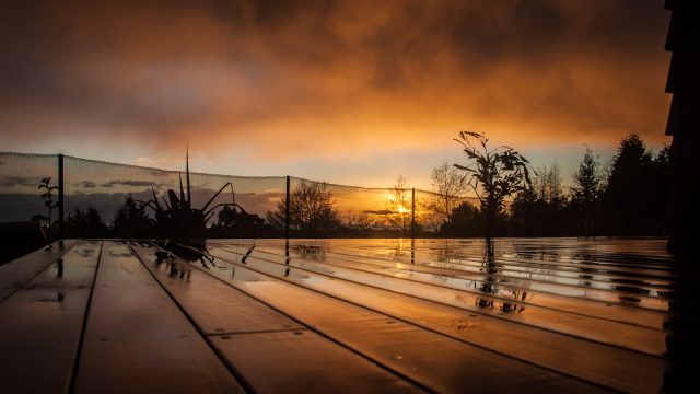 while the rain did a good job cleaning the deck